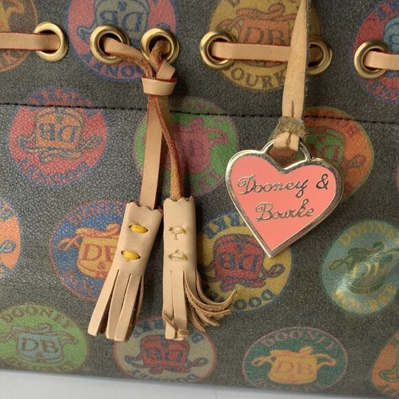 Dooney & Bourke brown coated canvas medallion leather trim satchel bag - Picture 2 of 10